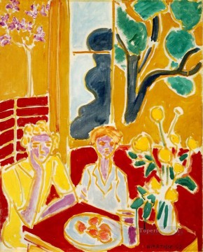  fauvismo Pintura Art%C3%ADstica - Deux fillettes fond jaune et rouge Dos niñas en un interior amarillo y rojo 1947 Fauvismo